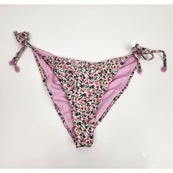 Agua Bendita Alegria Bikini Bottom in Pink Floral Size XL NWT Tie Strings Ruched - Picture 1 of 5